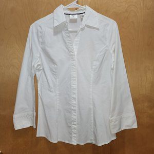 White 3/4 Sleeve Hidden Button Front Shirt